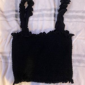 Black cropped ruffled cami